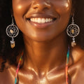 DreamCatcher Earrings Pair (Citrine Crystal)(Silver Plated)(Stainless Steel Hooks)