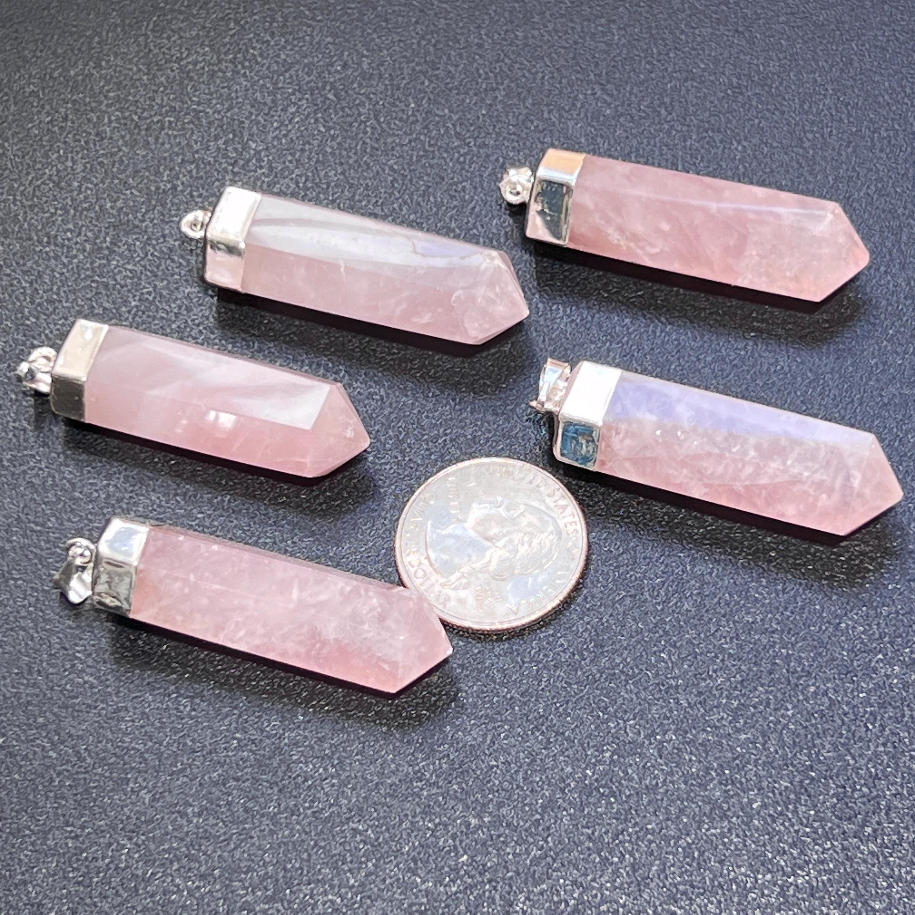 Pink Rose Quartz Crystal Point Faceted Pendant (Silver Plated)