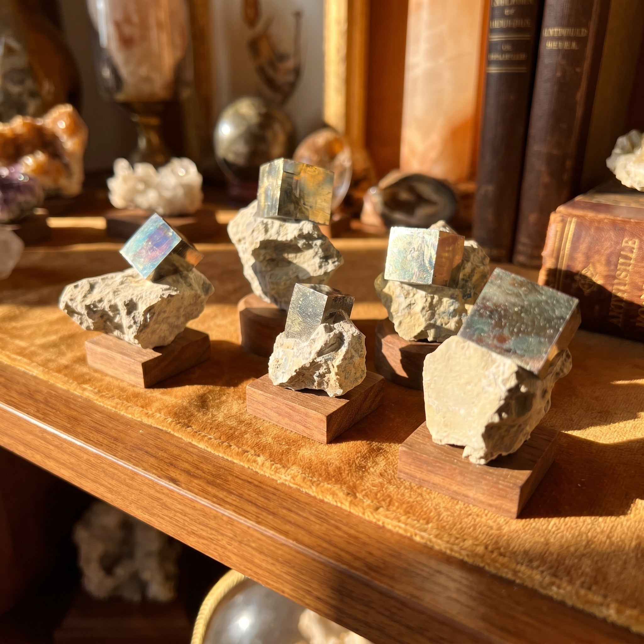 Golden Iron Pyrite Crystal Cubes In Rough Raw Matrix