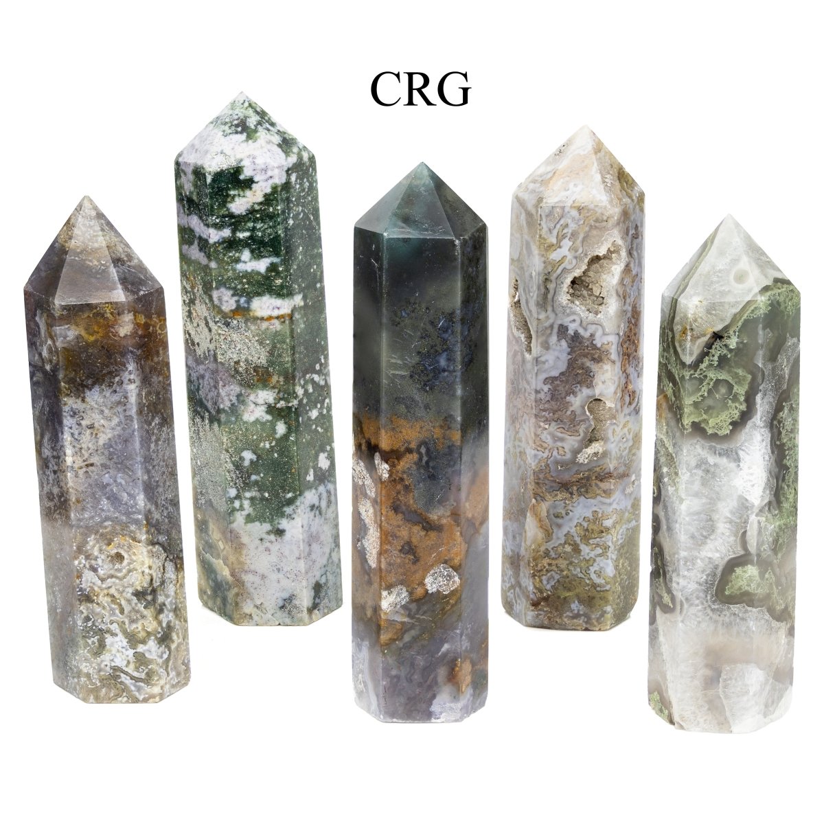 Moss Agate Carved Obelisk Towers / 8-12cm AVG - 1 LB. LOT