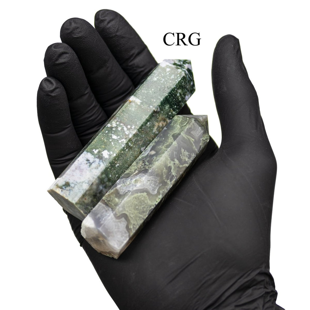 Moss Agate Carved Obelisk Towers / 8-12cm AVG - 1 LB. LOT