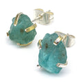 Raw Blue Topaz Stud Earrings with Silver Plating / 6mm AVG - 1 PAIR