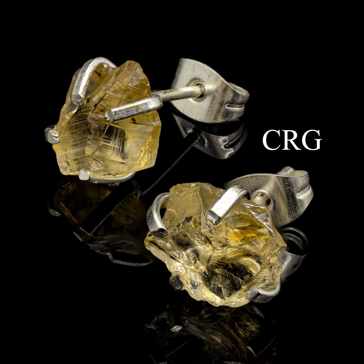Raw Citrine Stud Earrings with Silver Plating / 6mm AVG - 1 PAIR