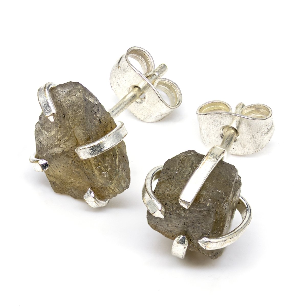 Raw Labradorite Stud Earrings with Silver Plating / 6mm AVG - 1 PAIR