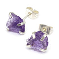 Raw Amethyst Stud Earrings with Silver Plating / 6mm AVG - 1 PAIR