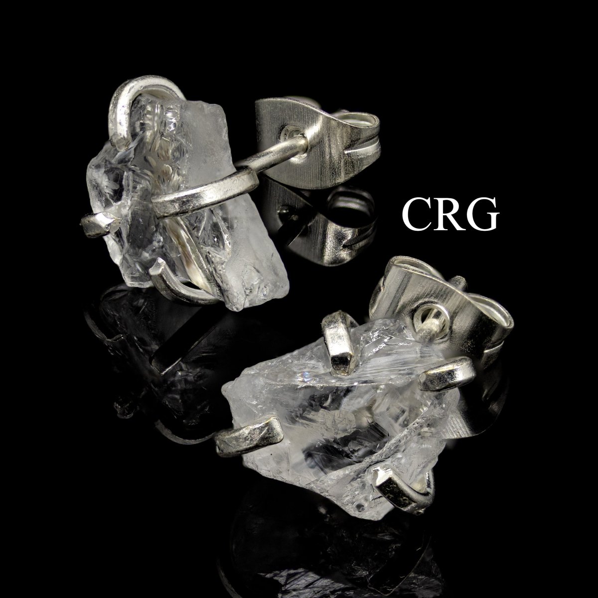 Raw Crystal Quartz Stud Earrings with Silver Plating / 6mm AVG - 1 PAIR