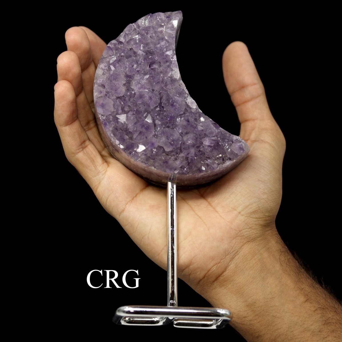 Amethyst Druzy Moon on Metal Stand / 350-750g AVG - QTY 1
