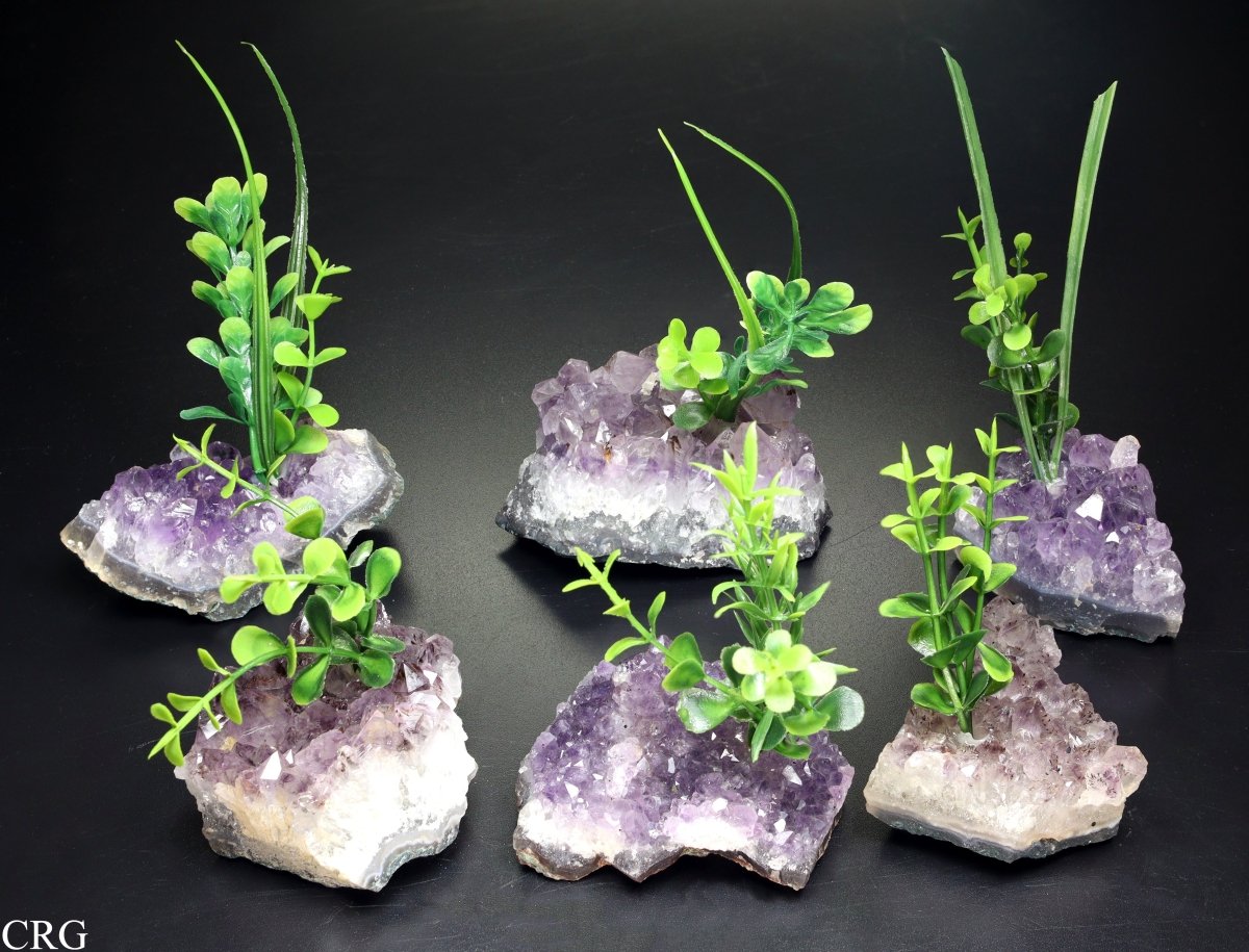 Amethyst Druzy With Faux Plant / 2-6" AVG - QTY 1
