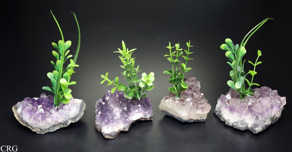 Amethyst Druzy With Faux Plant / 2-6" AVG - QTY 1
