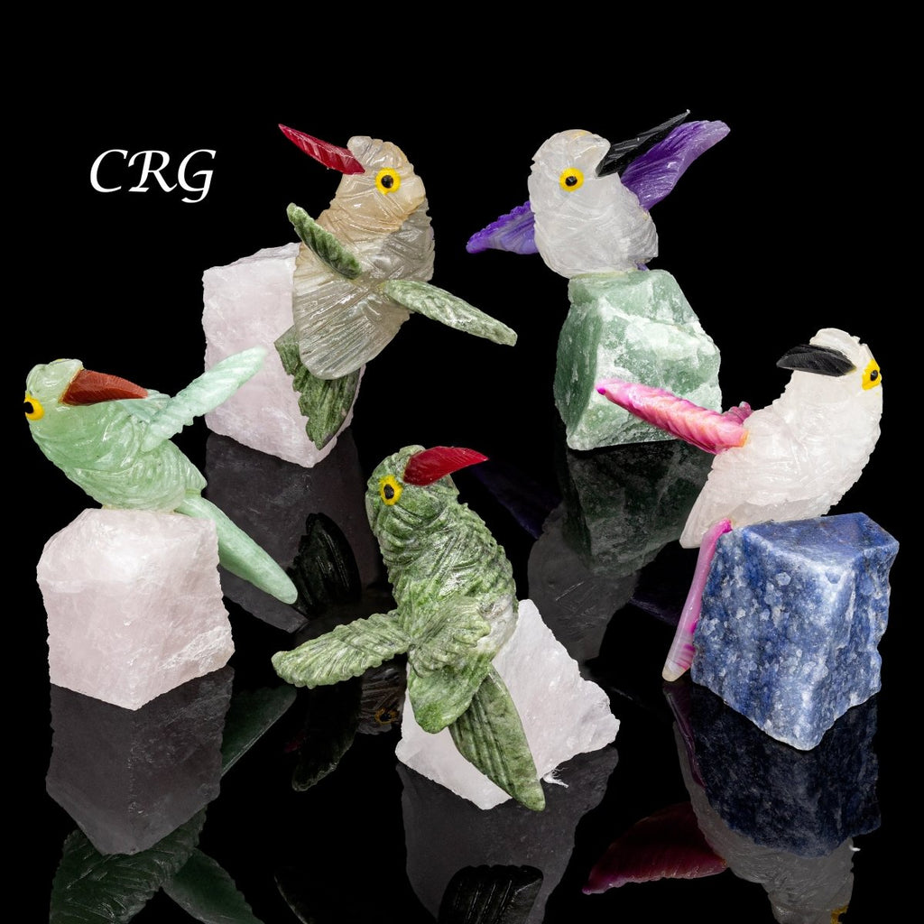 Gemstone Hummingbird Figurine on Rough Rock Base / 2.5" AVG - 1 PIECE