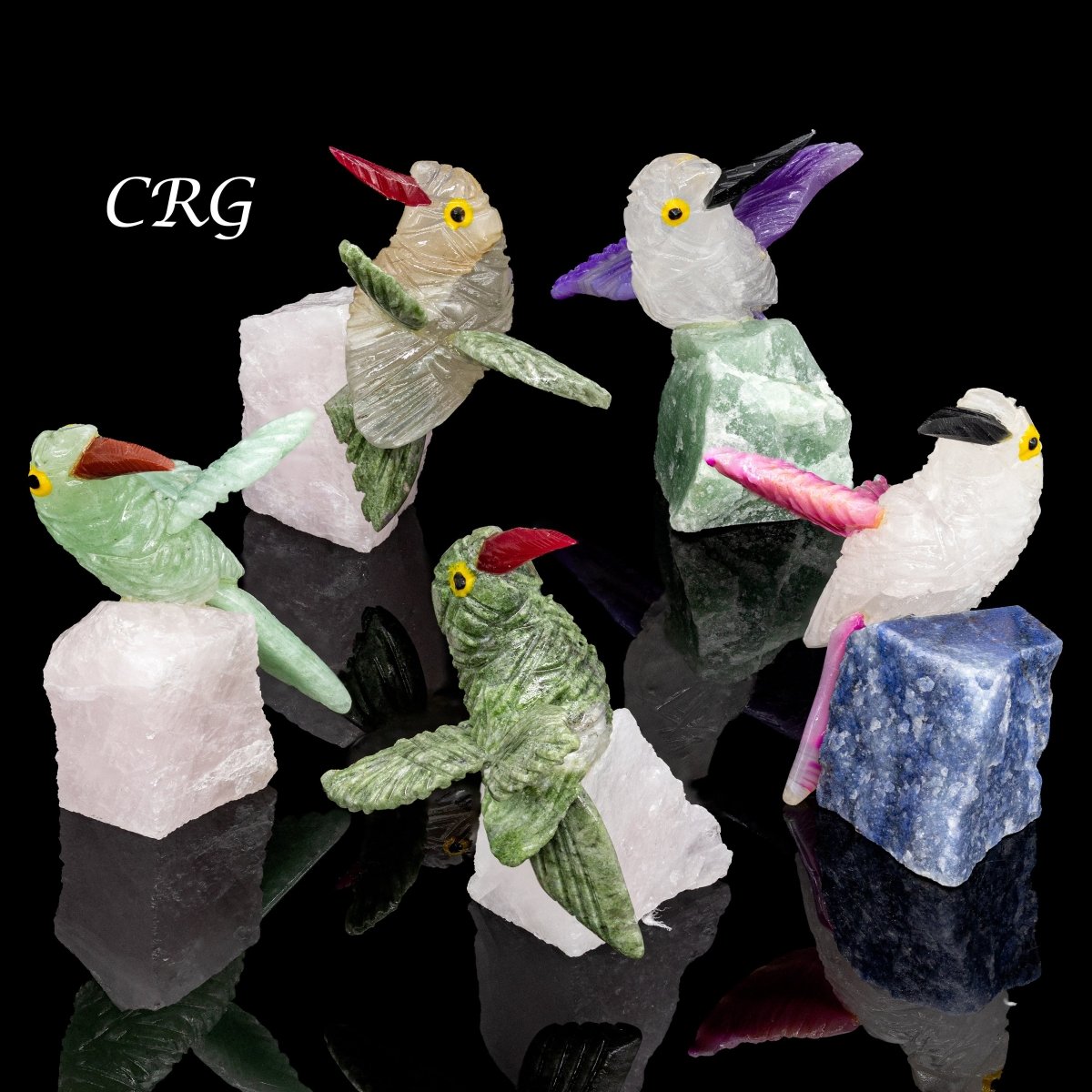 Gemstone Hummingbird Figurine on Rough Rock Base / 2.5" AVG - 1 PIECE