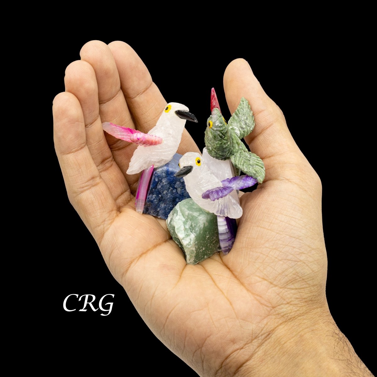 Gemstone Hummingbird Figurine on Rough Rock Base / 2.5" AVG - 1 PIECE