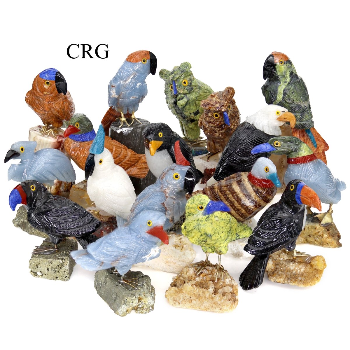 Carved Gemstone Bird on Rough Rock Base / 5cm AVG - QTY 1