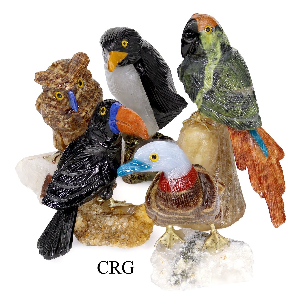 Carved Gemstone Bird on Rough Rock Base / 5cm AVG - QTY 1