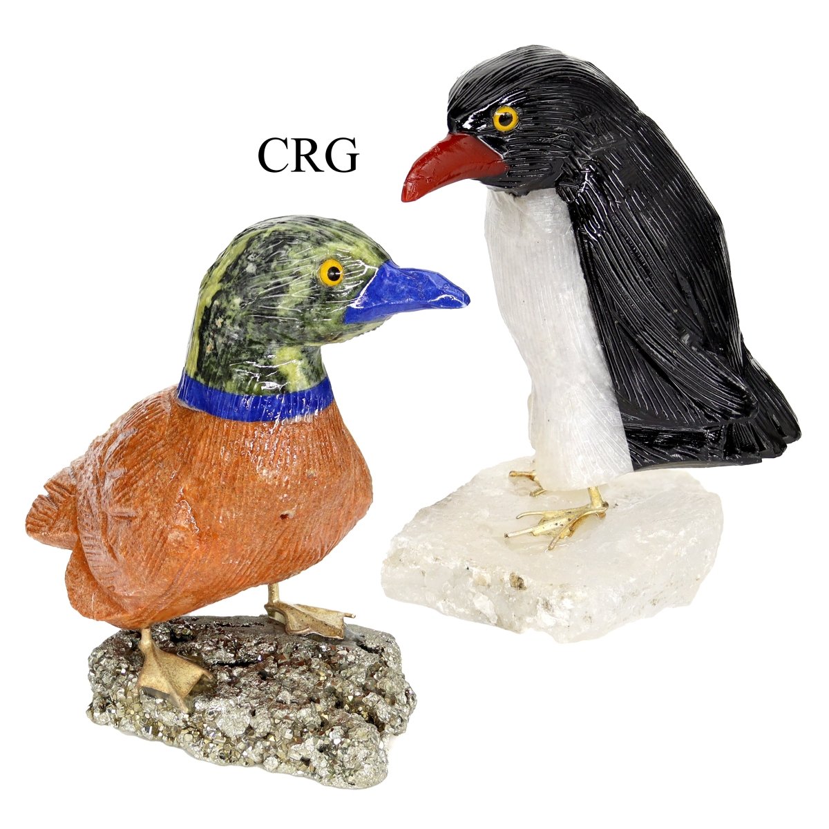 Carved Gemstone Bird on Rough Rock Base / 8cm AVG - QTY 1