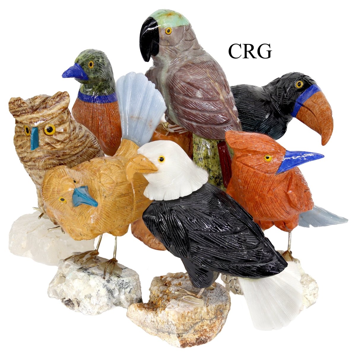 Carved Gemstone Bird on Rough Rock Base / 8cm AVG - QTY 1