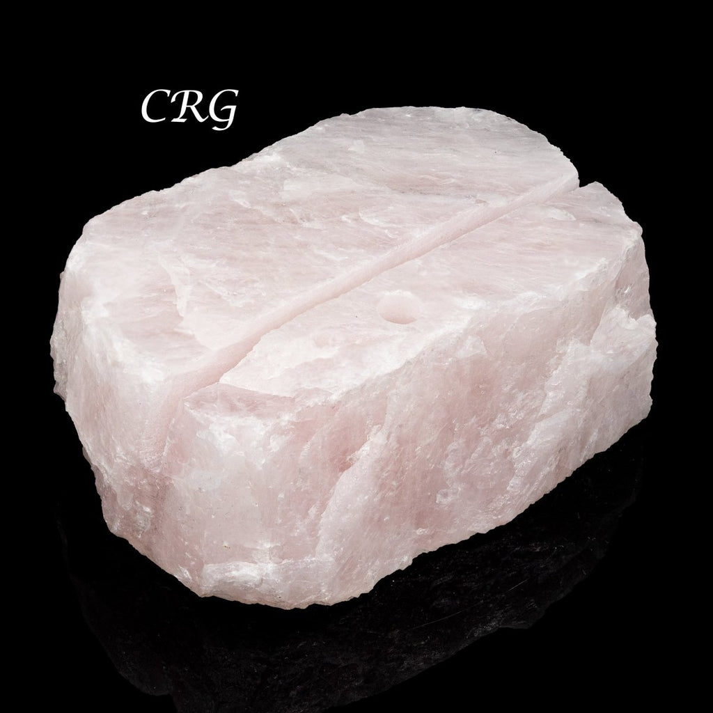 1 PIECE- Rough Rose Quartz Pen & Card Holder 4" AVG