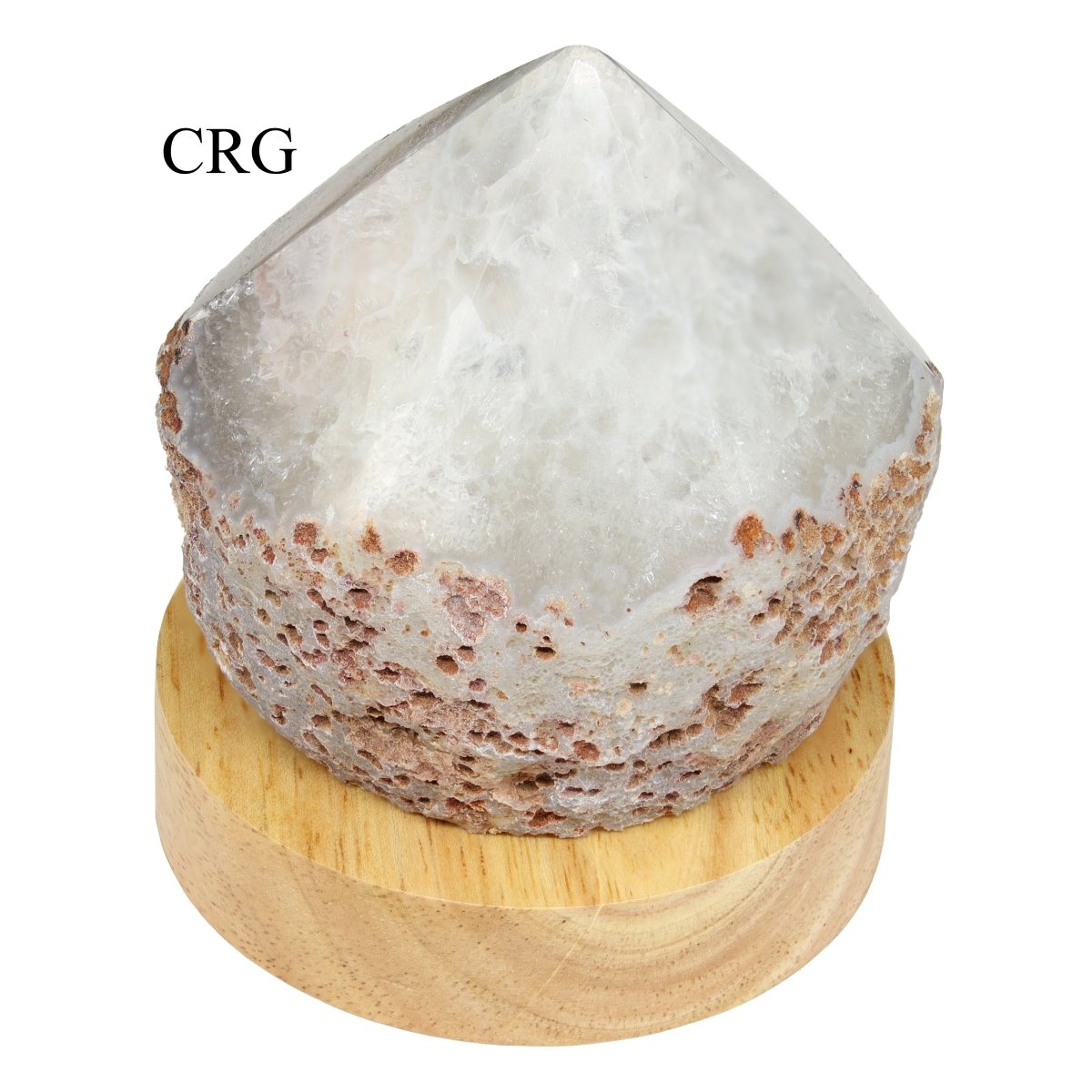 Mini Natural Agate Top Polished Point Lamp with Wooden Light Base (1 Piece)