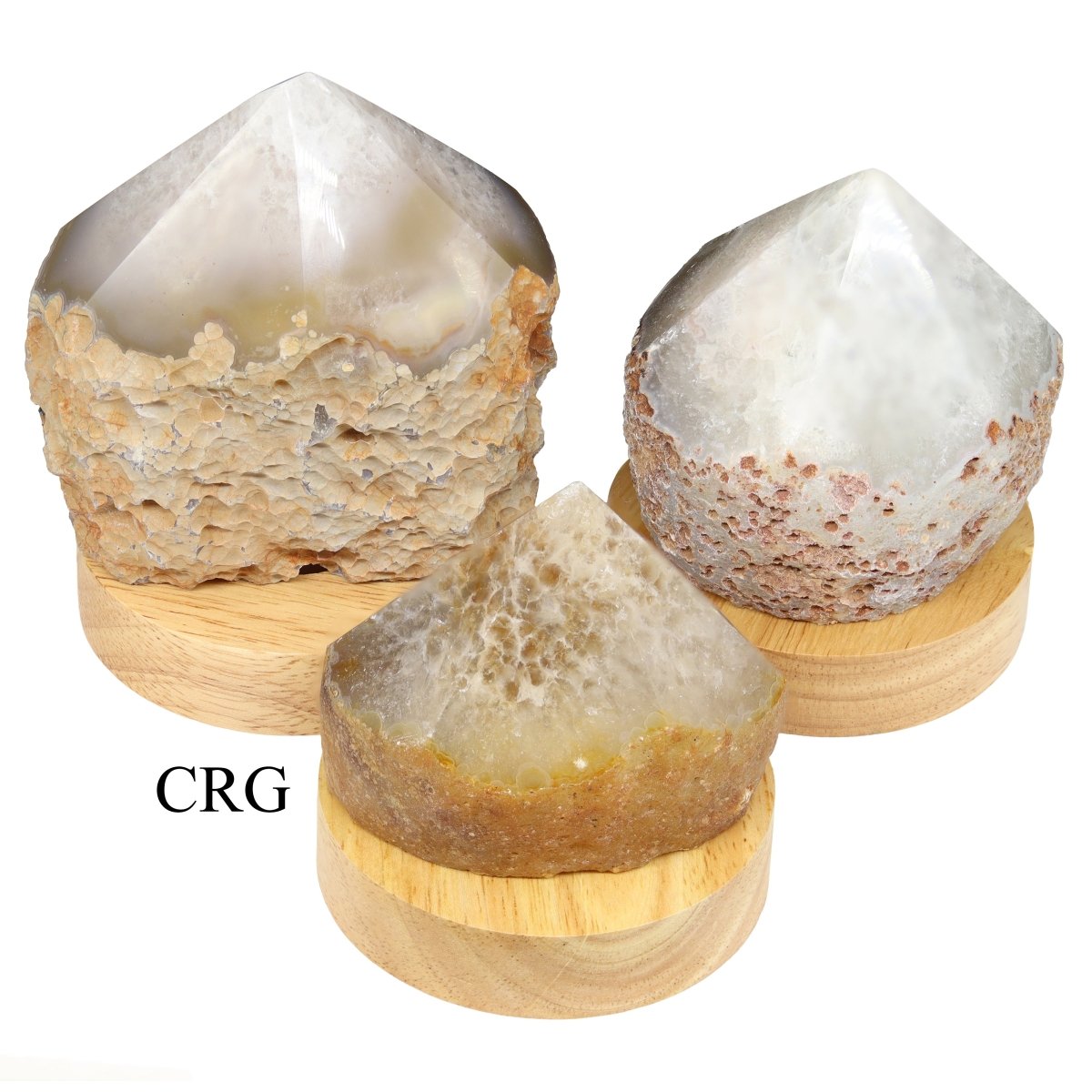 Mini Natural Agate Top Polished Point Lamp with Wooden Light Base (1 Piece)