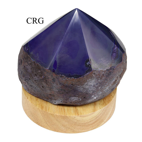 1 SET - Mini Purple Top Polished Agate Lamp W/ 3" Wooden Color Changing Light Base