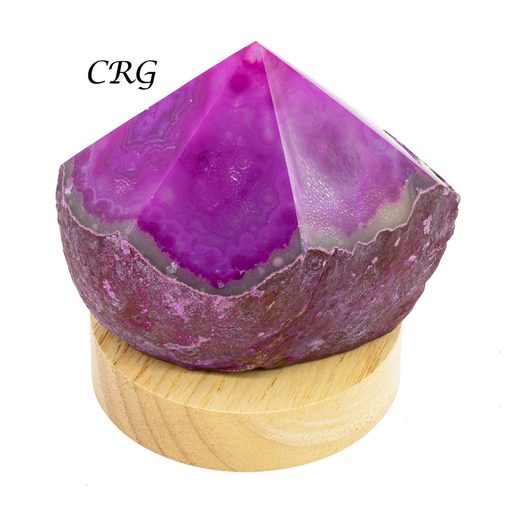 Pink Top Polished Agate Mini Lamp W/ 3" Wooden Color Changing Base - 1 SET