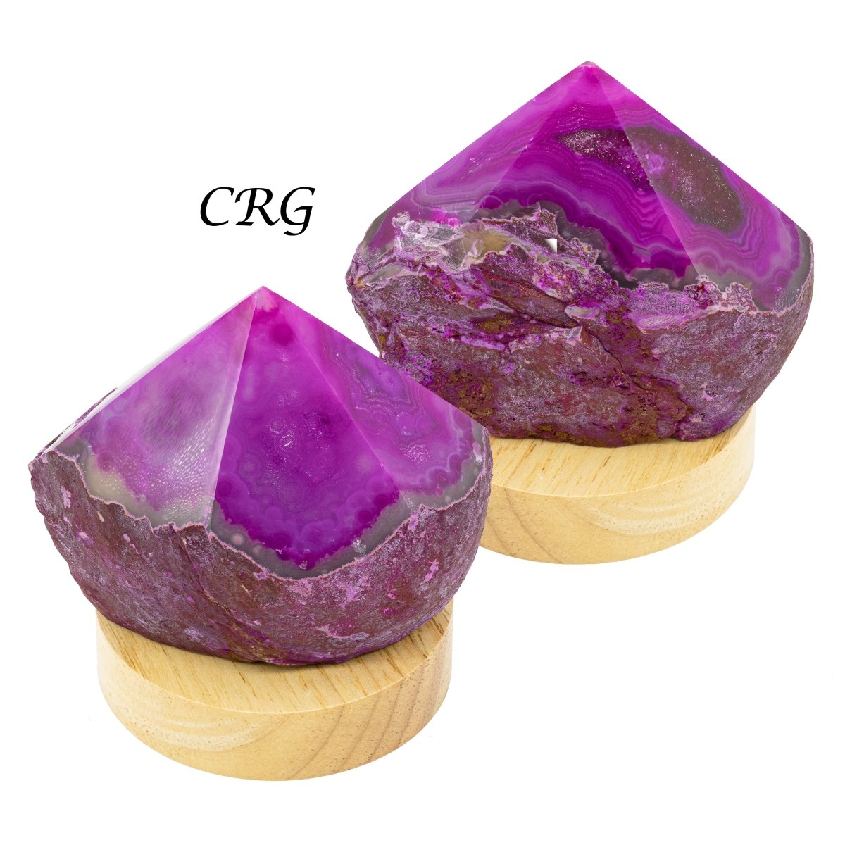 Pink Top Polished Agate Mini Lamp W/ 3" Wooden Color Changing Base - 1 SET