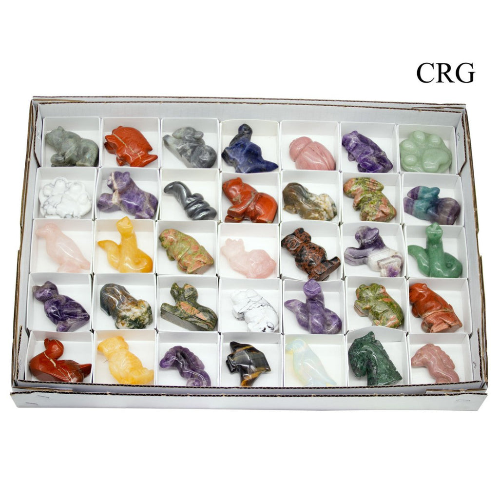 10 PIECE SET - Crystal Zoo! Assorted Crystal Animal Carvings / 2" Avg