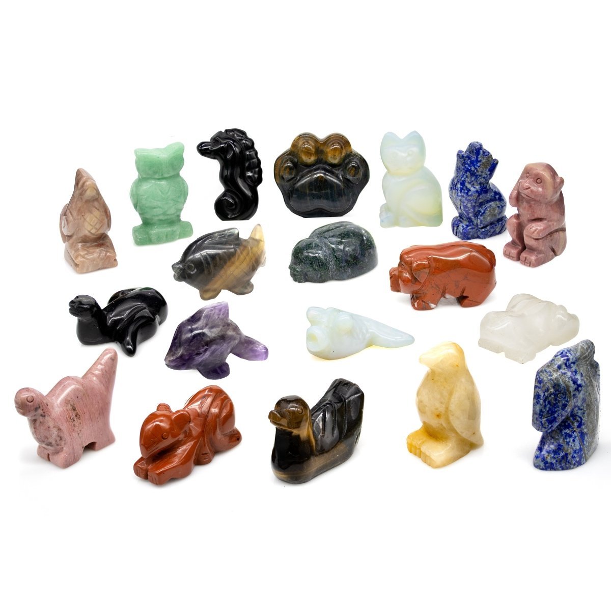 10 PIECE SET - Crystal Zoo! Assorted Crystal Animal Carvings / 2" Avg