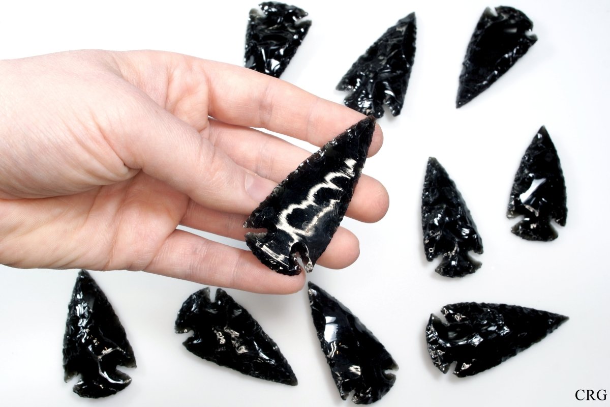 10 PIECES - Black Obsidian Arrowheads 1"-2.5" Wholesale Lot