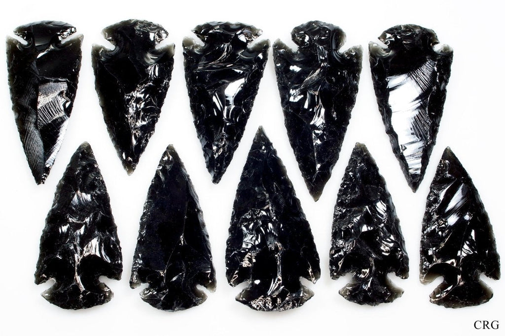 10 PIECES - Black Obsidian Arrowheads 1"-2.5" Wholesale Lot