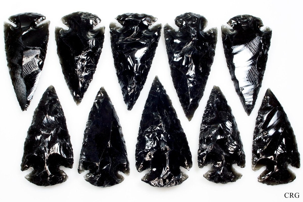 10 PIECES - Black Obsidian Arrowheads 1"-2.5" Wholesale Lot