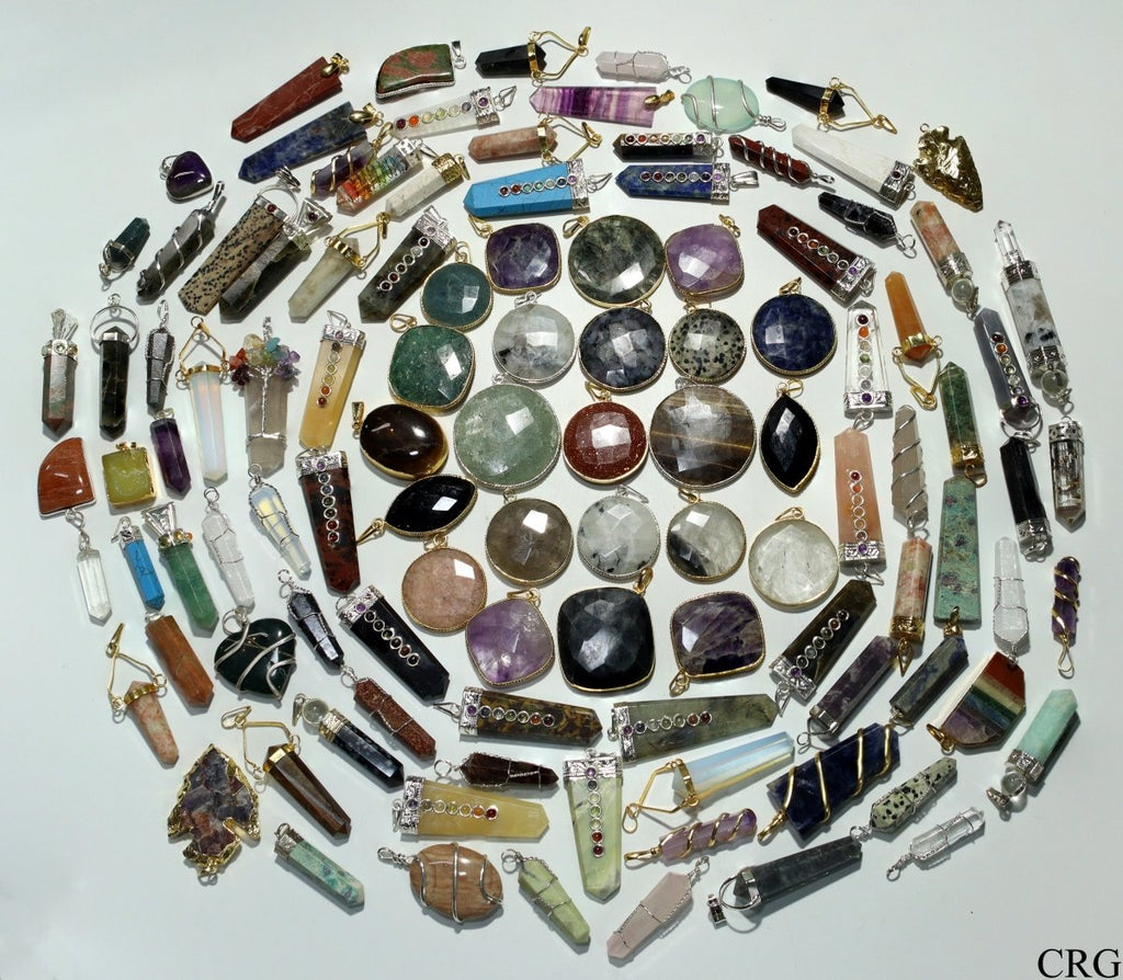 100 PC - Assorted Gemstone Pendants / Gold Plated