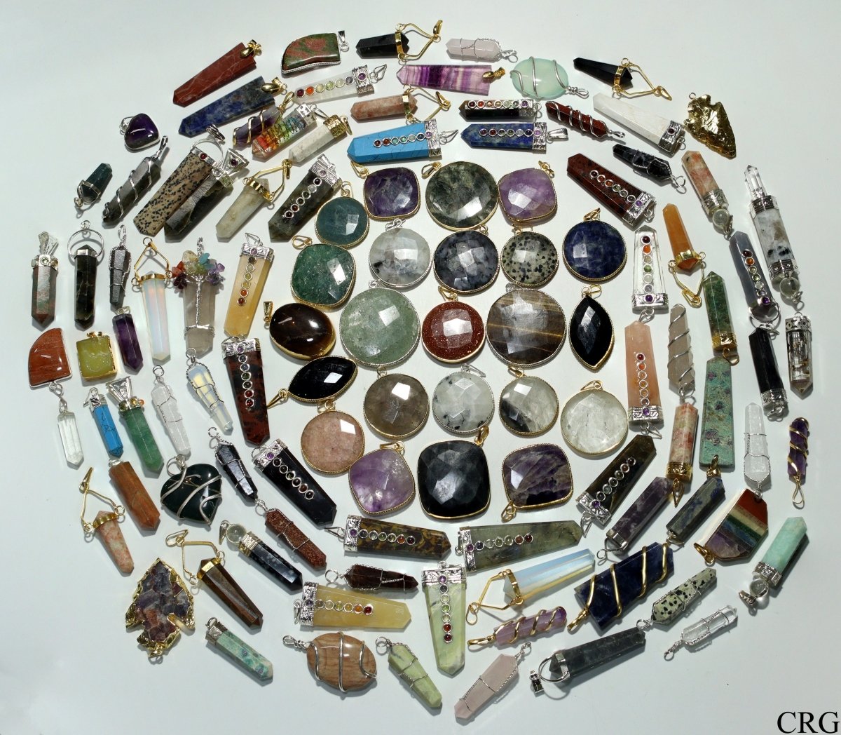 100 PC - Assorted Gemstone Pendants / Gold Plated
