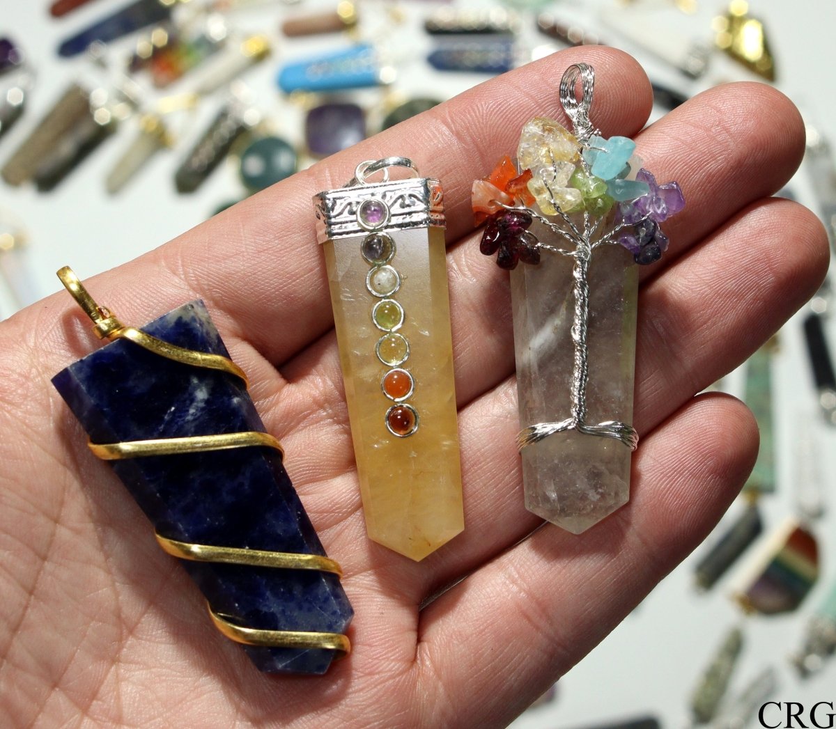 100 PC - Assorted Gemstone Pendants / Gold Plated
