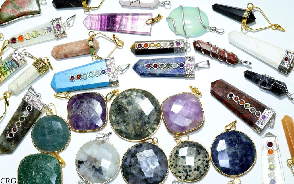 100 PC - Assorted Gemstone Pendants / Gold Plated