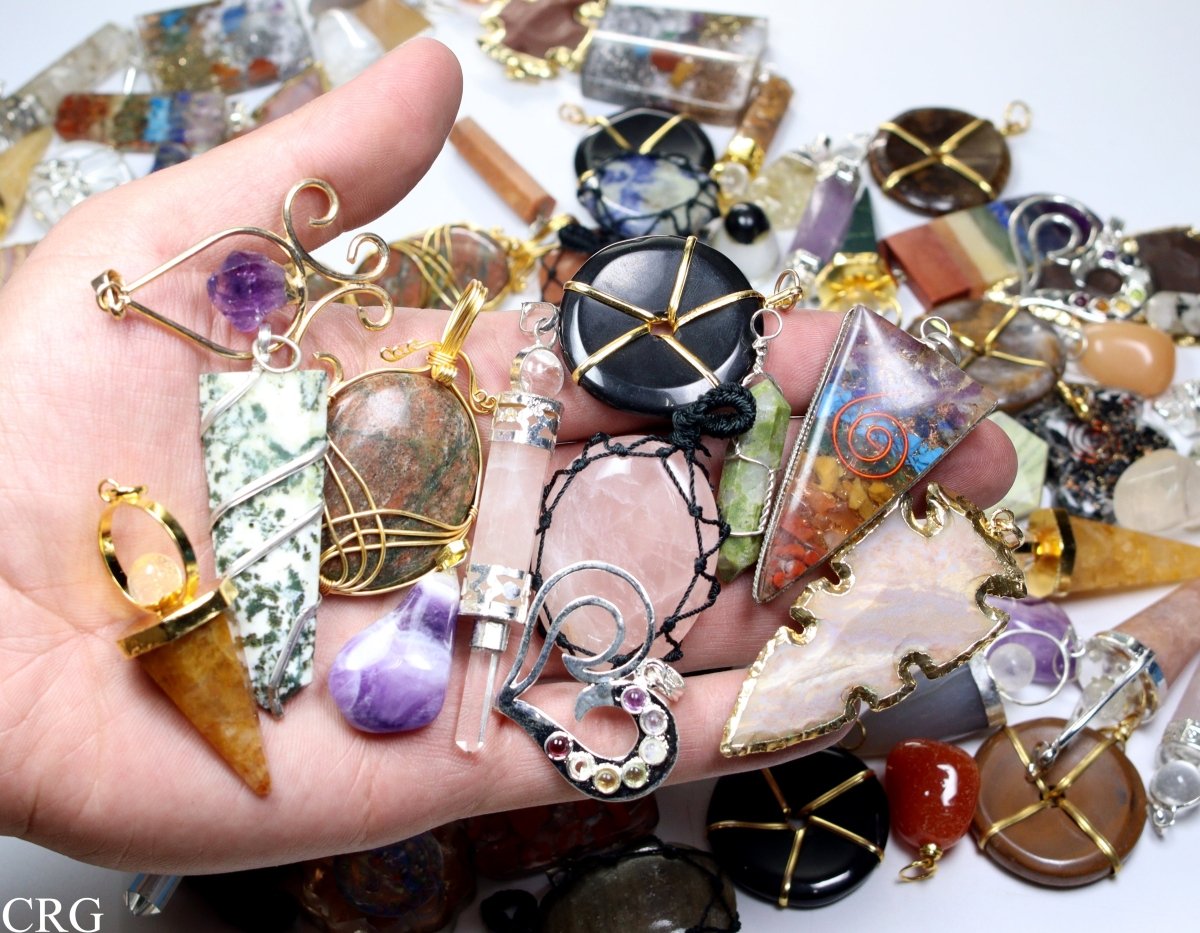 100 PC - Assorted Gemstone Pendants / Gold Plated
