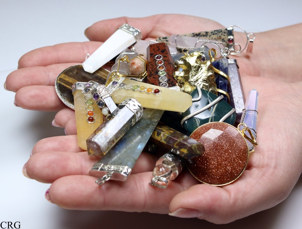 100 PC - Assorted Gemstone Pendants / Gold Plated