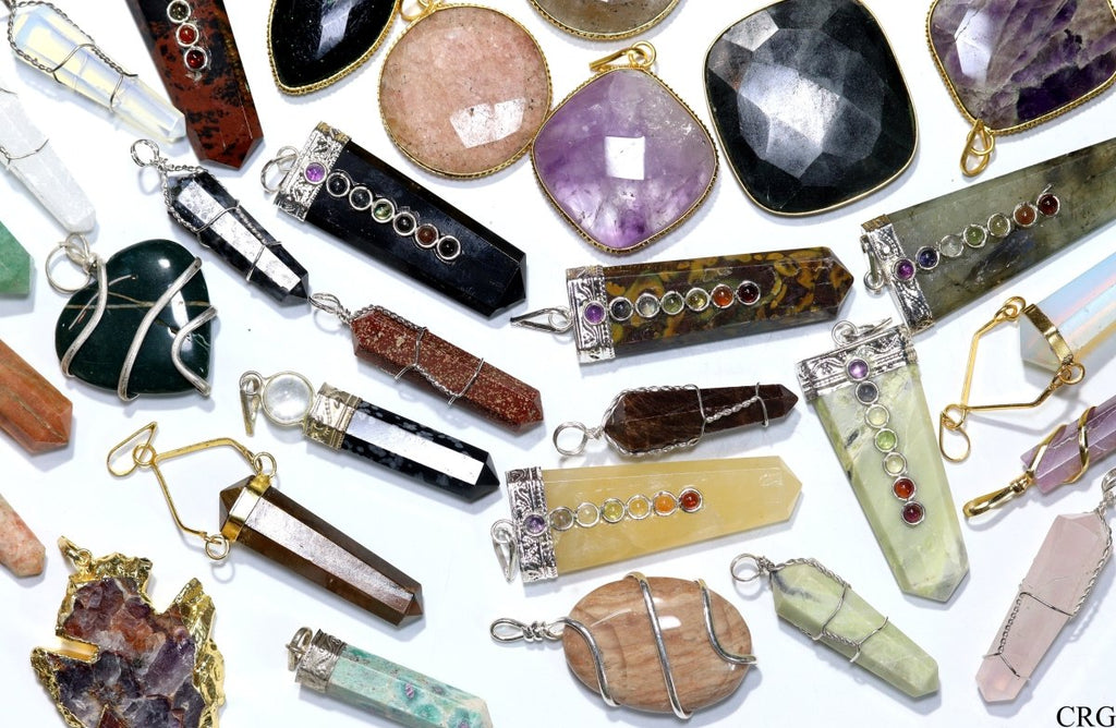 100 PC - Assorted Gemstone Pendants / Gold Plated