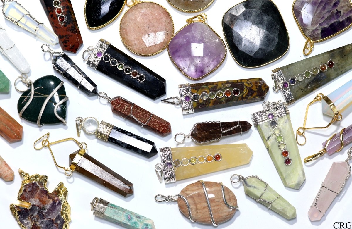 100 PC - Assorted Gemstone Pendants / Gold Plated