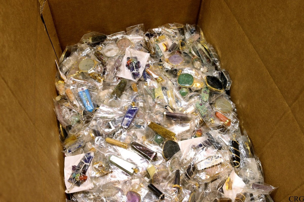 100 PC - Assorted Gemstone Pendants / Gold Plated