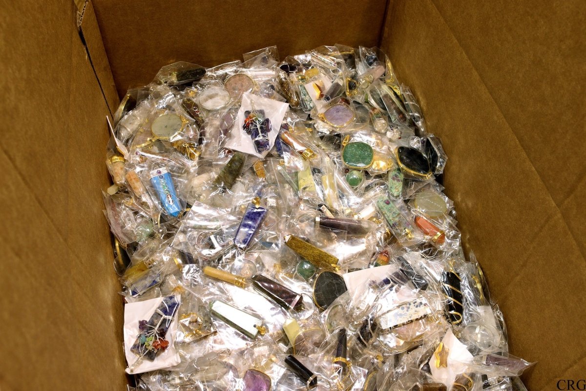 100 PC - Assorted Gemstone Pendants / Gold Plated