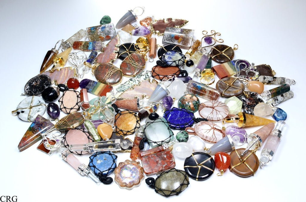 100 PC - Assorted Gemstone Pendants / Silver Plated (INJD)