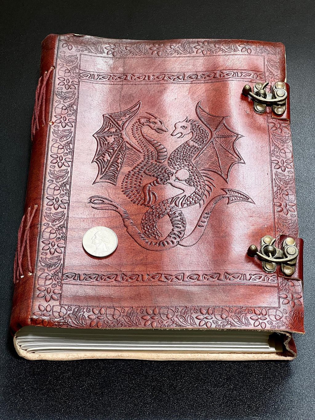Papyrus Red Dragon Embossed Leather Bound 300 Page Sketchbook Notebook Carving