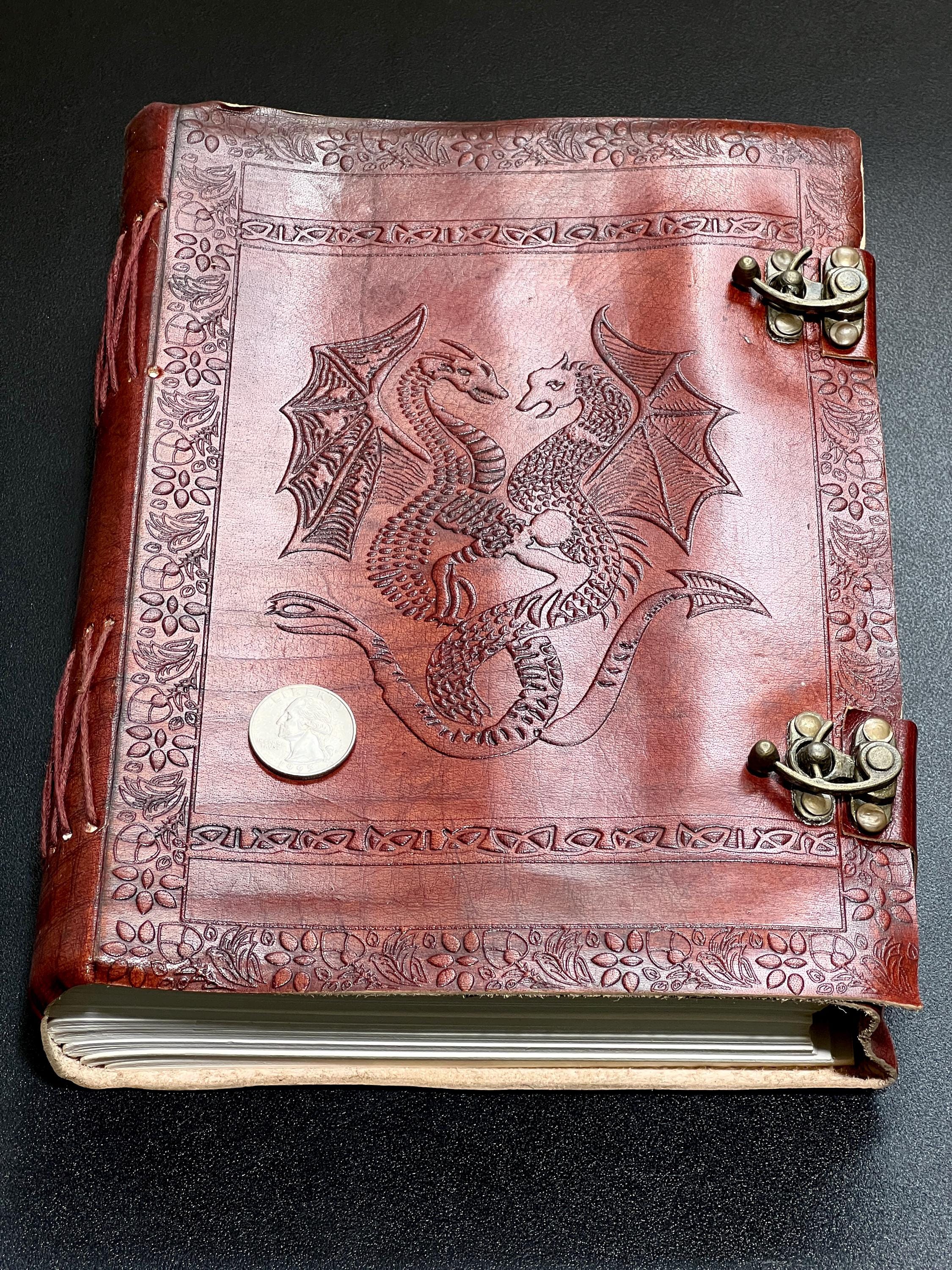 Papyrus Red Dragon Embossed Leather Bound 300 Page Sketchbook Notebook Carving