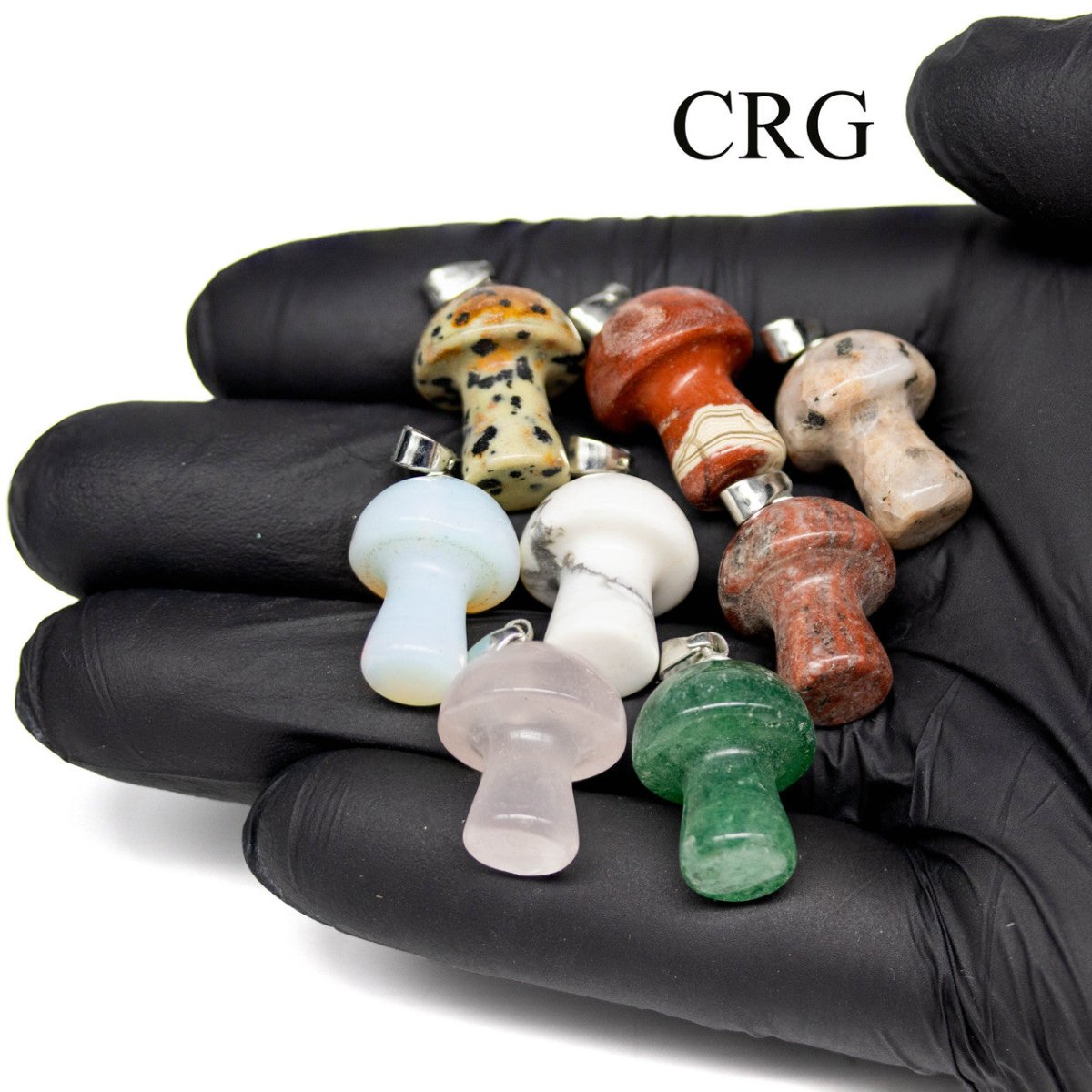 12 PIECES - Tiny Gemstone Mushroom Pendants