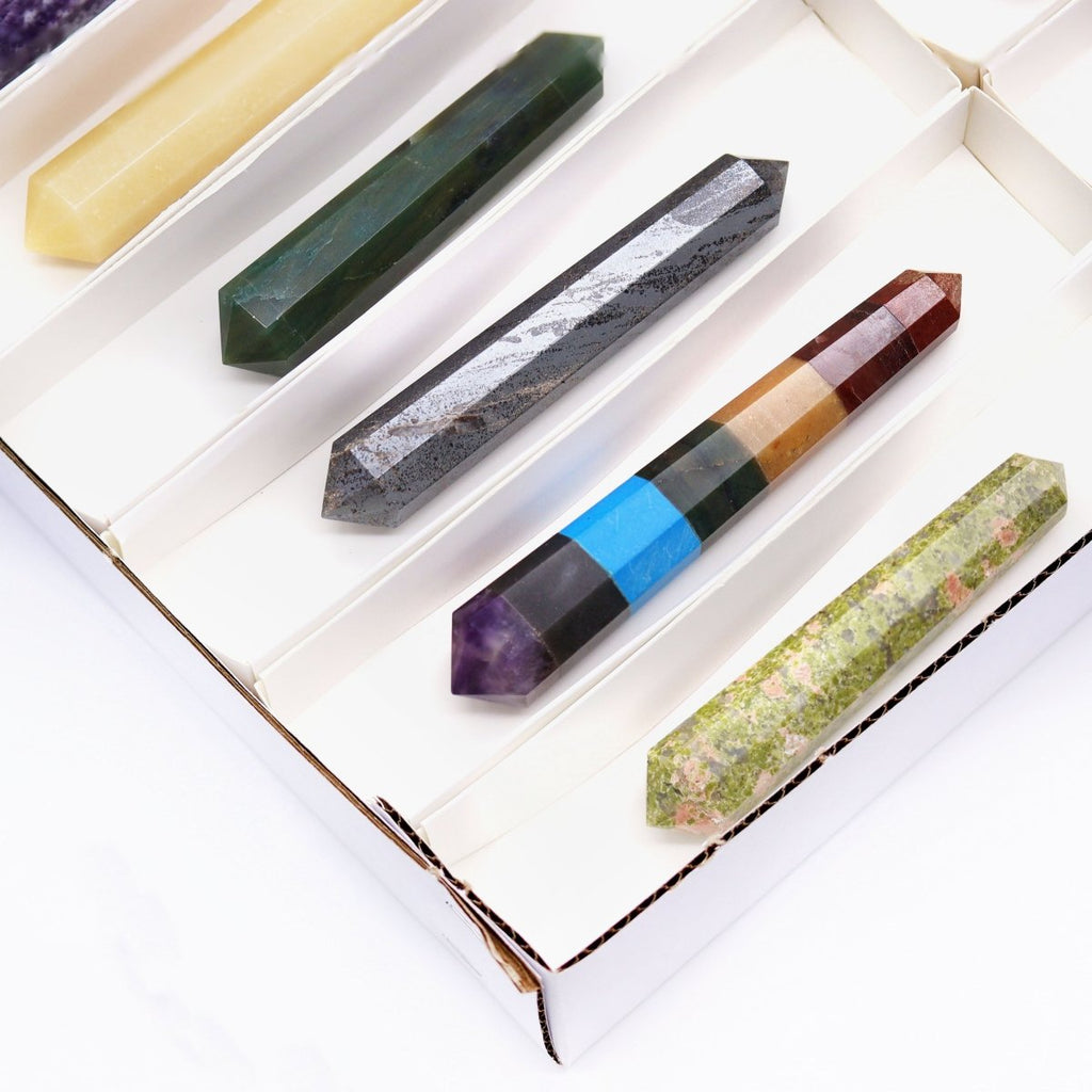 12 Piece Flat - Assorted Gemstone Double Terminated Wands