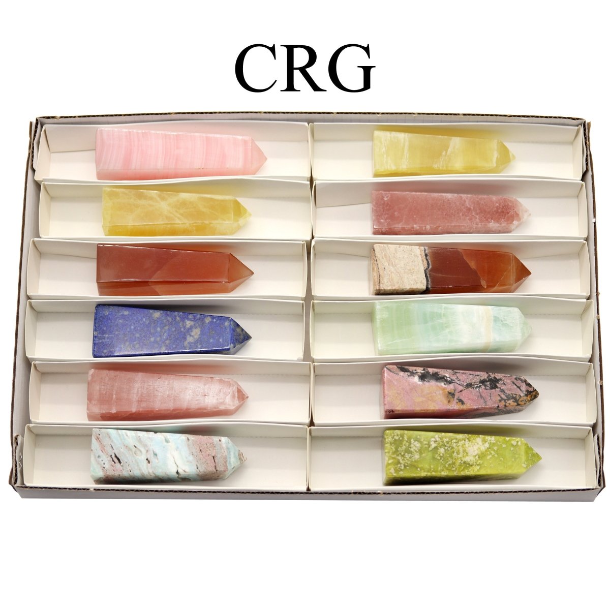 12 Piece Flat - Calcite & Crystal Towers from Pakistan