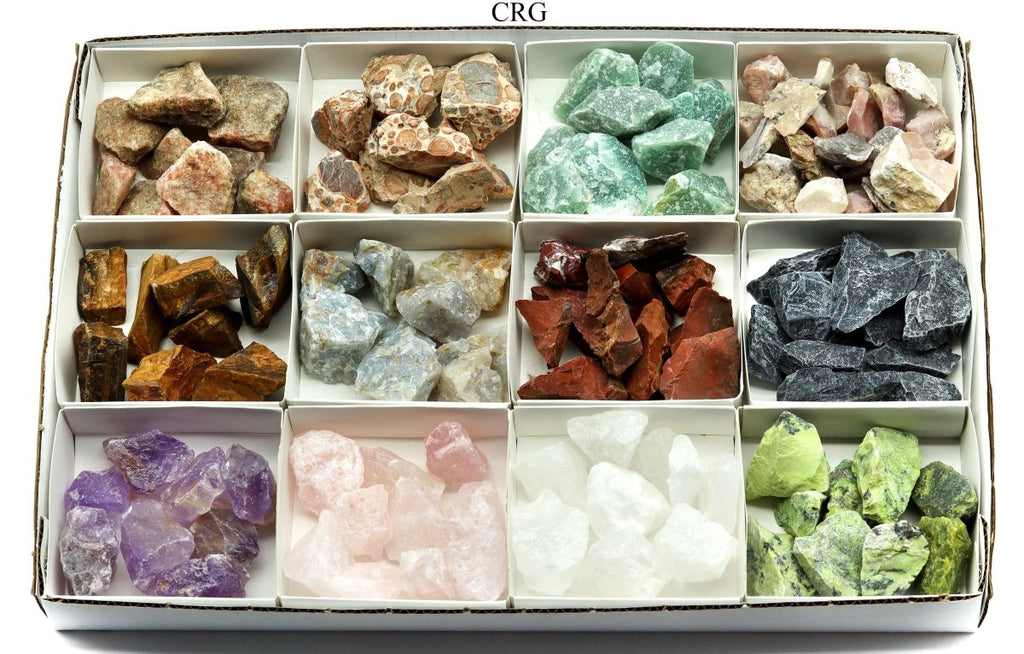 12 Stone Flat (8 Ounce Lots) Wholesale Assorted Rough Crystal Gemstone