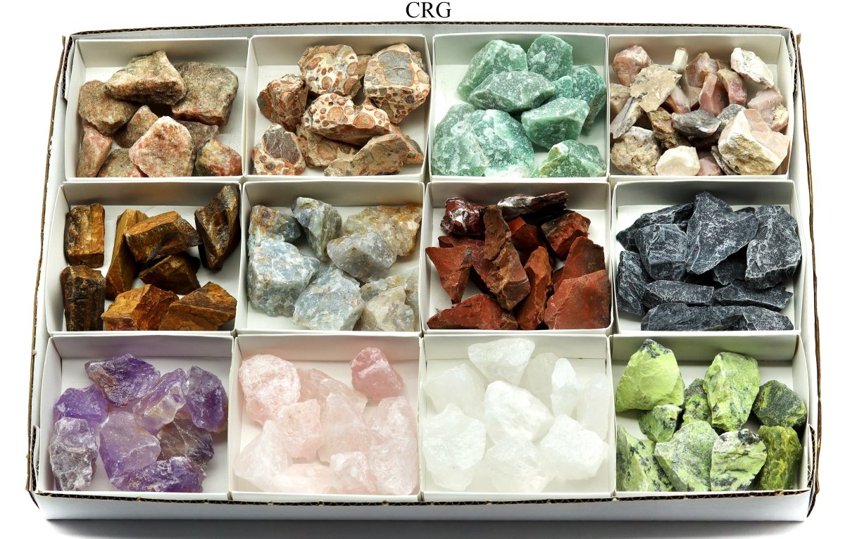 12 Stone Flat (8 Ounce Lots) Wholesale Assorted Rough Crystal Gemstone