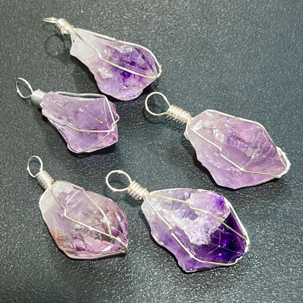 Amethyst Crystal Point Pendant (Silver Plated Wire Wrapped)